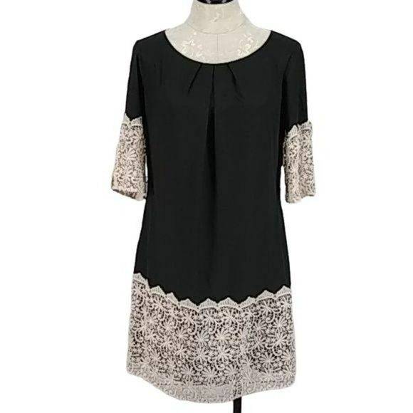 Gianni Bini Women's Black Crochet Tan Trim Party Date Night Dress Size‎ Small - Picture 1 of 8